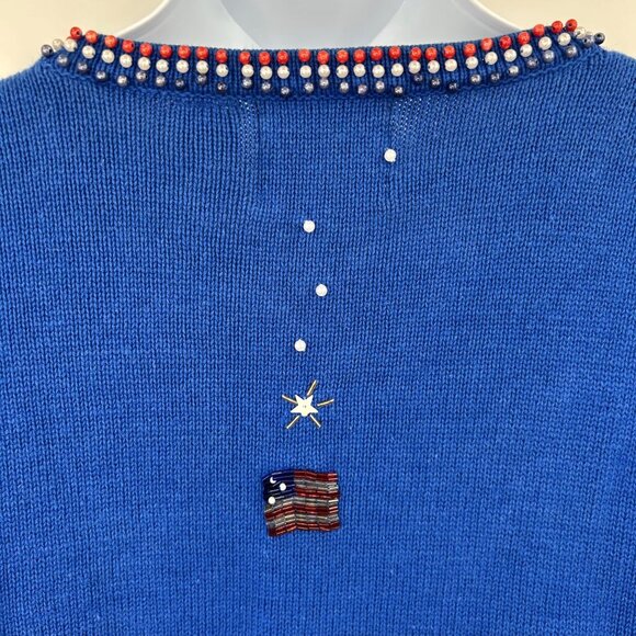 STORYBOOK KNITS AMERICAN SNOWMEN SEQUIN BEAD SNOWMAN FLAG GRANNY CORE CARDIGAN - Picture 6 of 7